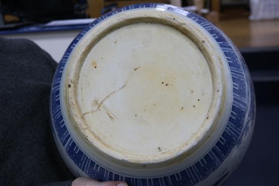 Two Chinese blue and white fish bowls on stands
